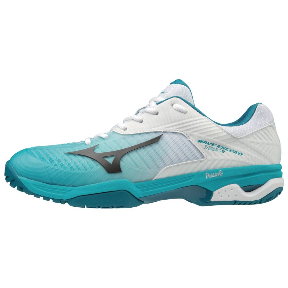 Scarpe Tennis Mizuno Wave Exceed Tour 3 AC Uomo - Bianche/Pavone Blu Blu - 50638-FLBU